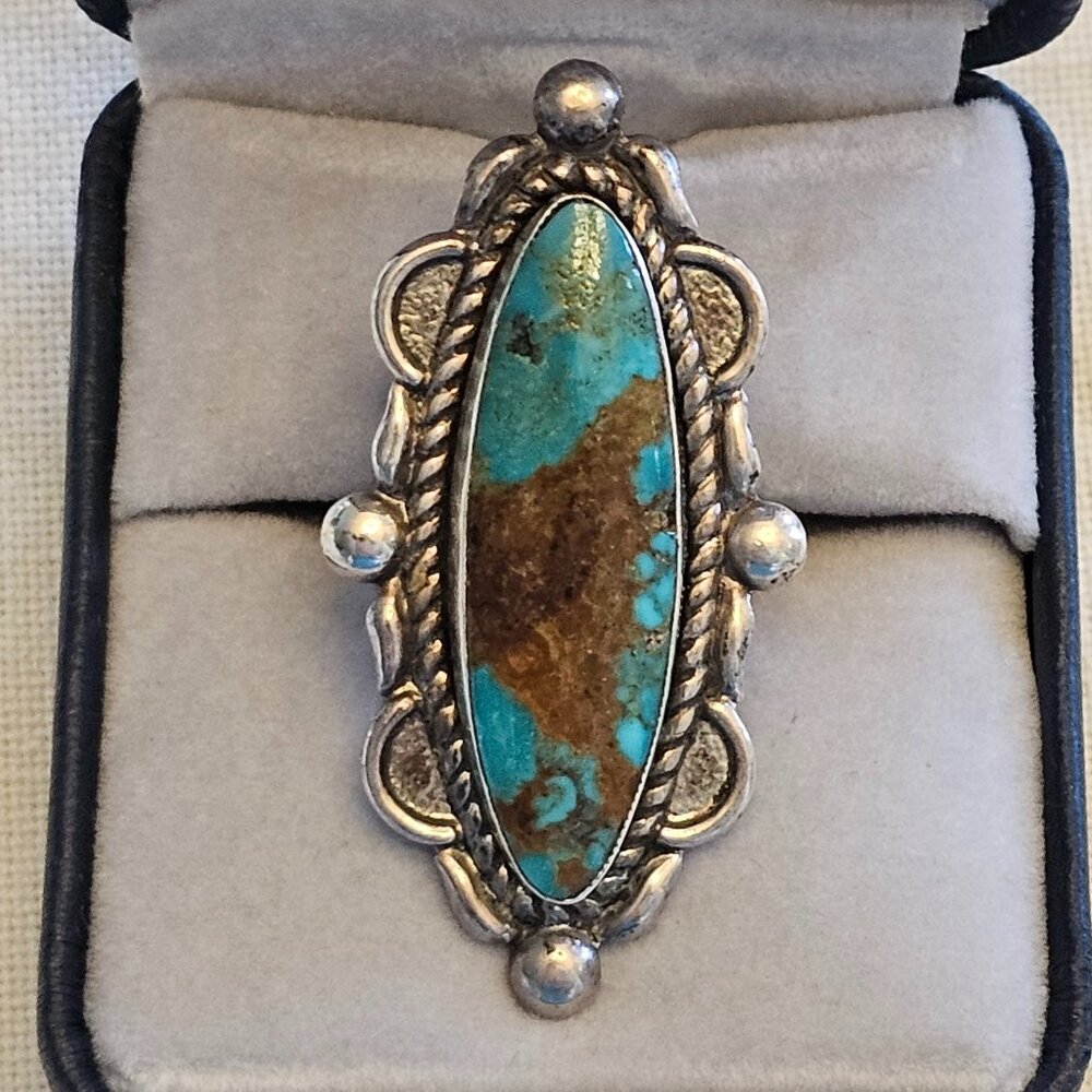 Vintage Native American Sterling Silver Turquoise Ring, size 5.5